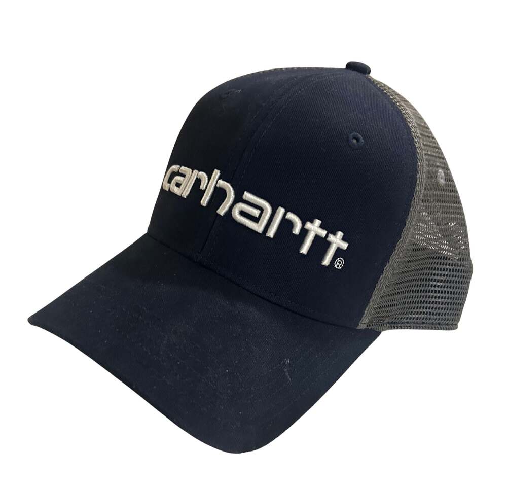 Carhartt Navy Blue Mesh-Back Trucker Hat White Embroidered Logo